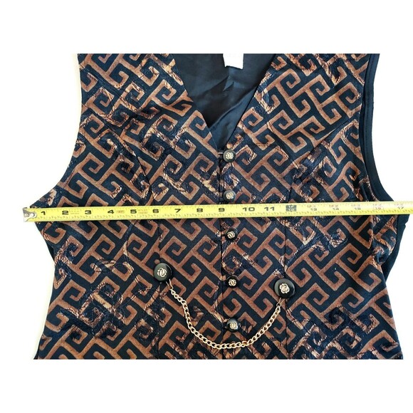 Vintage 1980s Ladies Bronze/Black Retro Graphic Vest W/Chain Size 6P Made in USA - Picture 3 of 4
